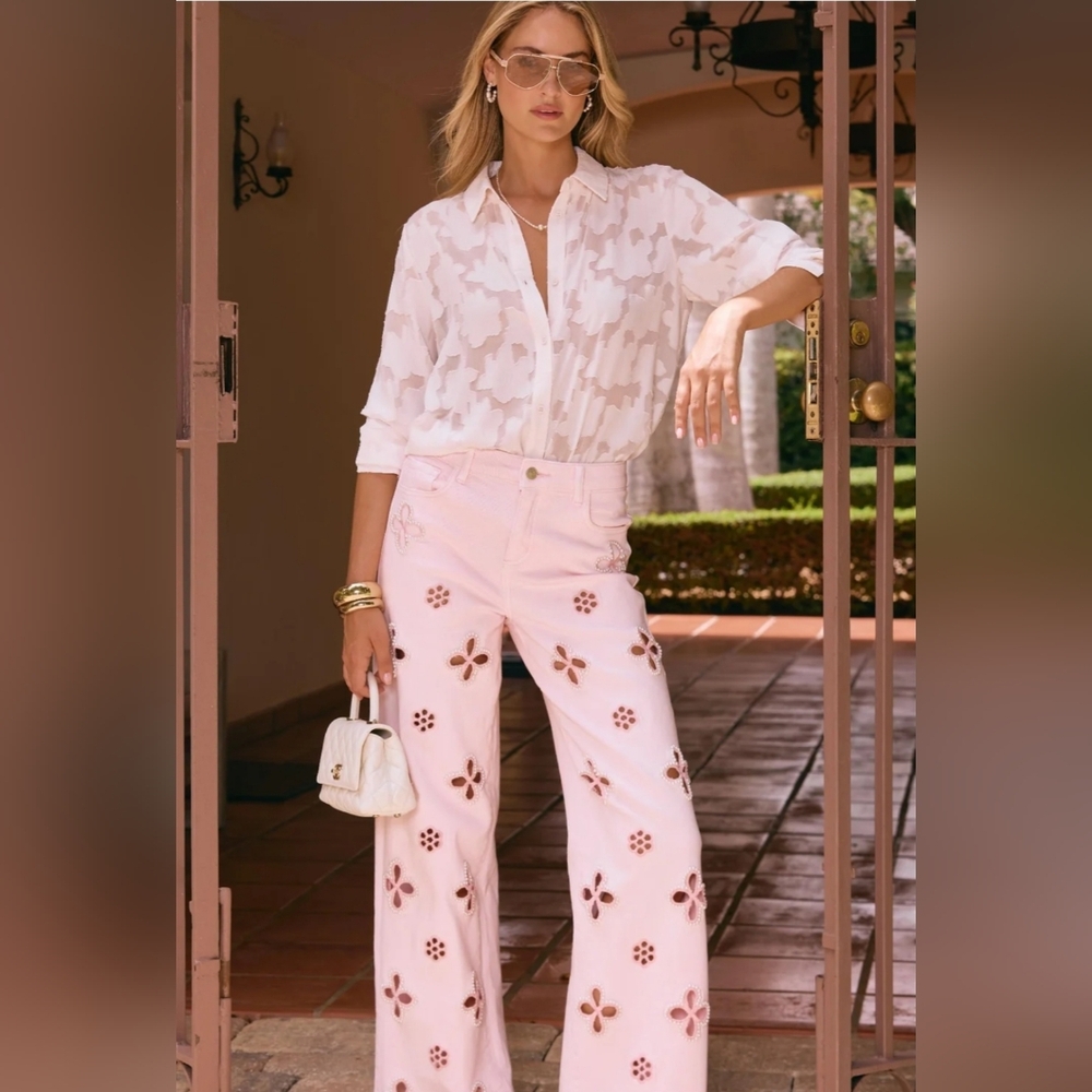 The Noli Shop Pearl Decorated Jeans Kaia Pearl High Rise Jean - Blush sz 16 - 18